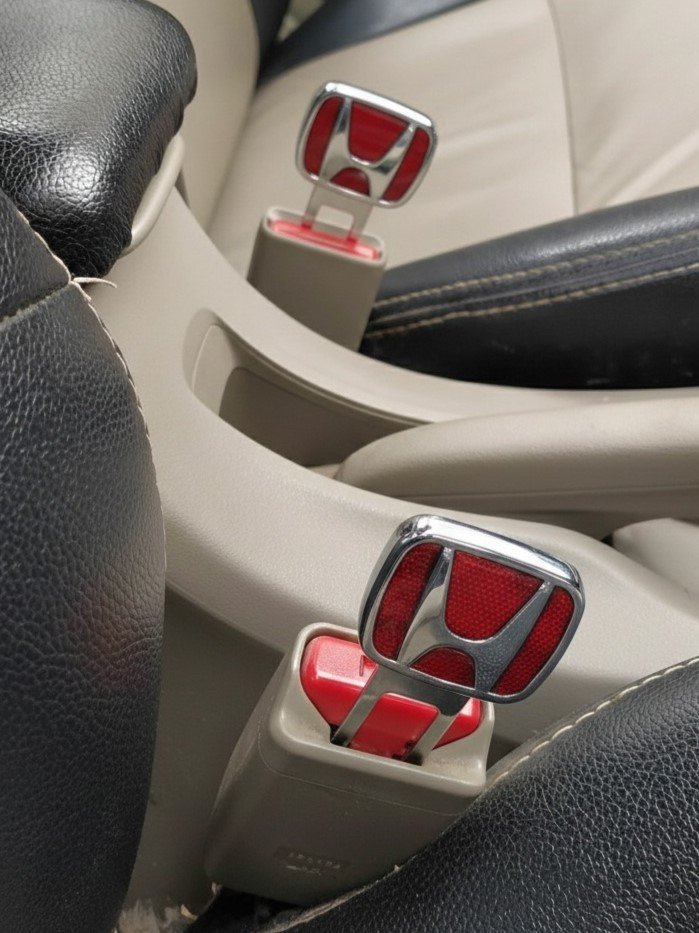 Premium Honda Red Emblem Seat Belt Buckle Alarm Silencer (Pair) – Type R Style